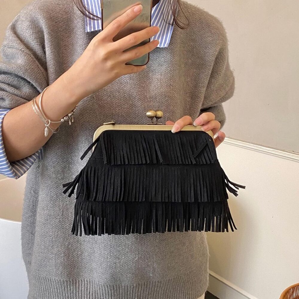 8921 Vintage Fringed Evening Clutch Purse Ethnic Small Crossbody Wallet Bag - Picture 2 of 8